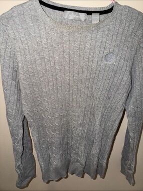 Liz Claiborne Light Gray Cable-Knit Crewneck Sweater